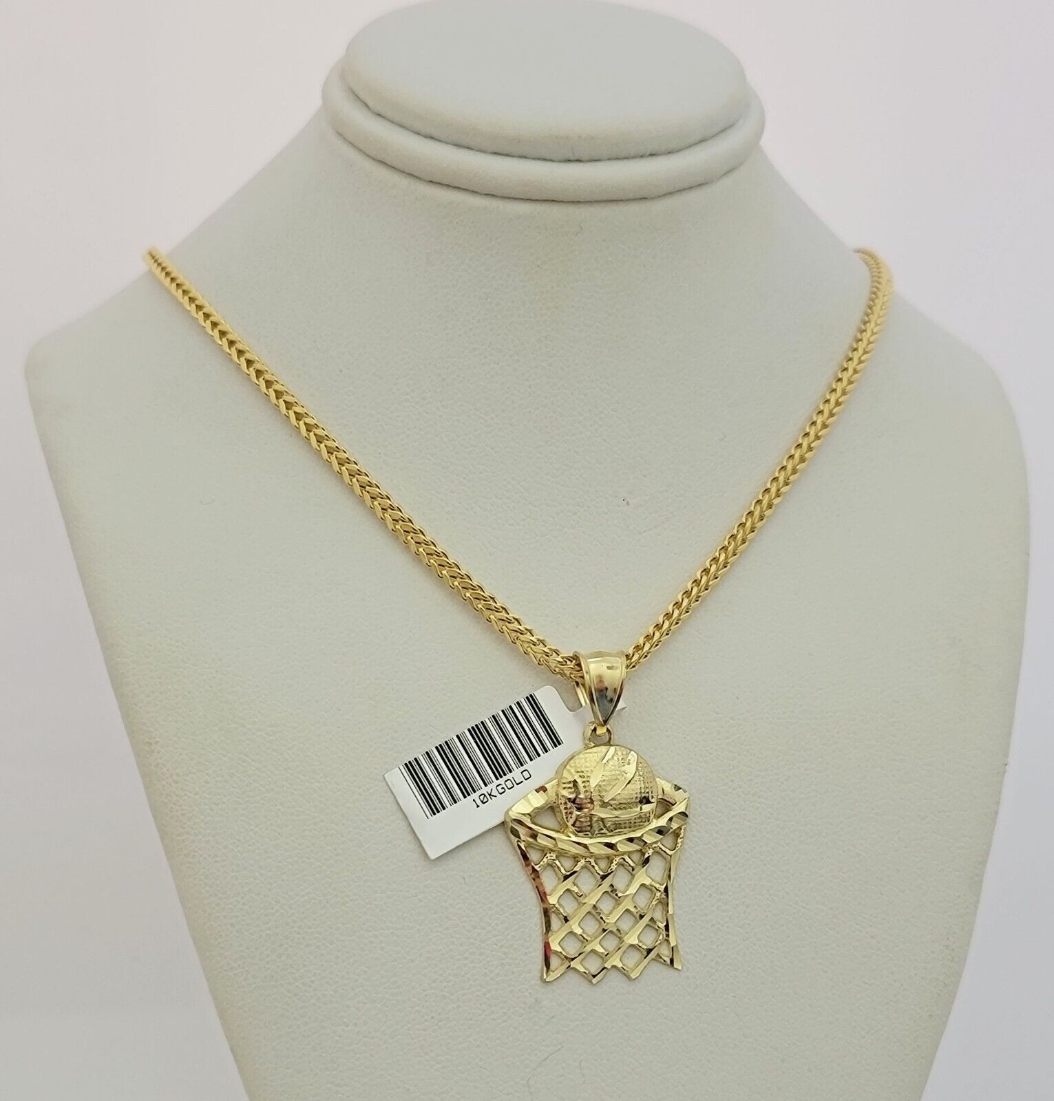 Real 10k Gold Franco Chain Basketball Charm pendant Set 2.5mm Necklace 22 Inch